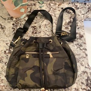 Neoprene camo crossbody purse.